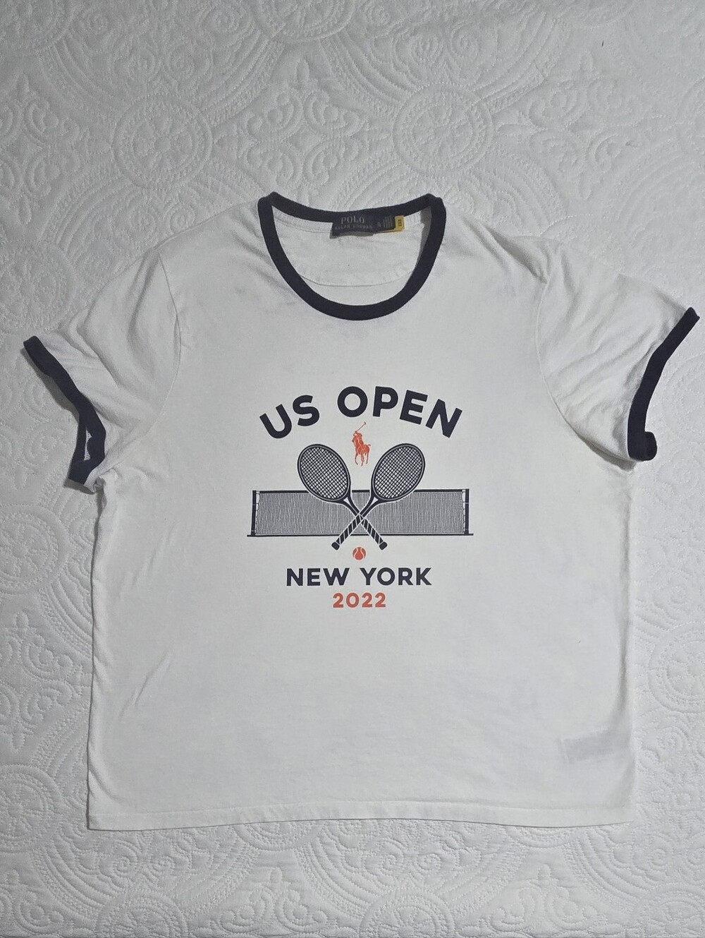 Polo Ralph Lauren US OPEN Tennis White Tee with Navy Trim XL
